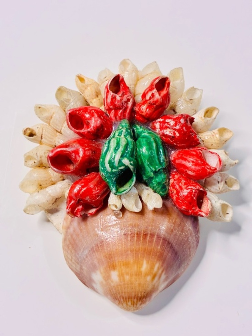 VTG Signed Shell Wall Accent with Red and Green Barnacle Cluster